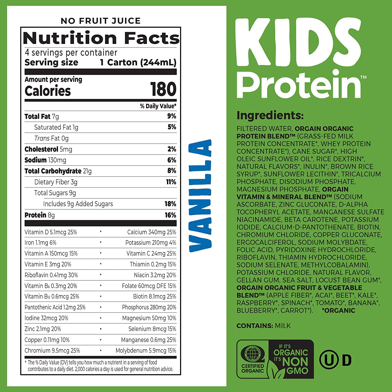 Orgain Organic Kids Nutritional Protein Shake, Chocolate - Kids Snacks with 8g Dairy Protein, 22 Vitamins & Minerals, Fruits & Vegetables, Gluten Free, Soy Free, Non-GMO, 8.25 Fl Oz (Pack of 12) - Image 2